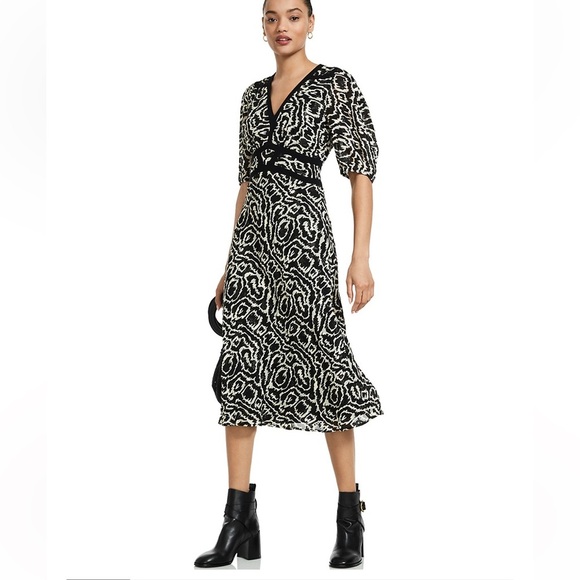 BA&SH Black and white abstract print midi dress size S. - Picture 1 of 16